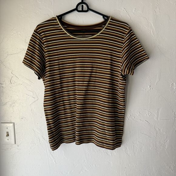 Vintage White Stag Shirt‎ Large Brown Striped Short Sleeve Casual Crewneck Retro - Picture 1 of 7